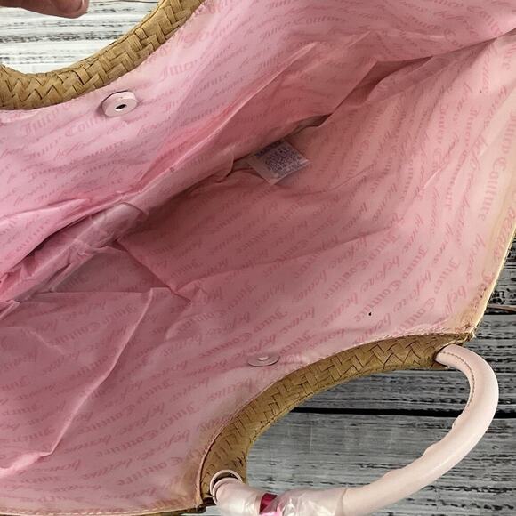 Juicy Couture Woven Straw Wicker Women’s Tote Bag Beige Handbag w/ Ribbon - Picture 7 of 9